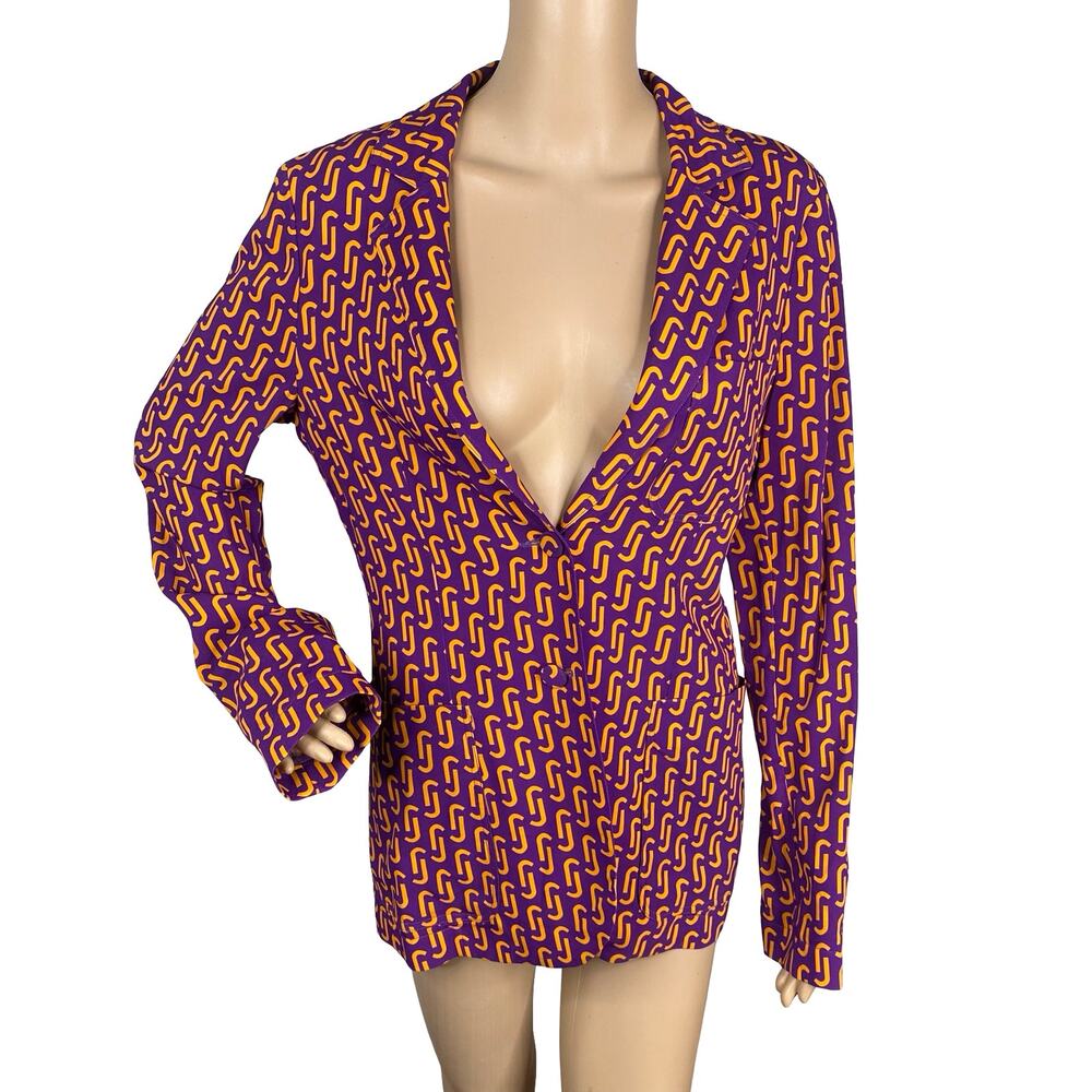 Jucca Made in Italy Retro 60s Mod Geometric Chain Print Blazer Jacket Purple M